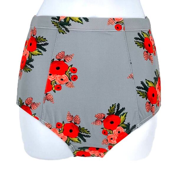 Swimsuit High Waisted Bikini Bottom in Grey with Rose Print Size XS - Picture 4 of 8